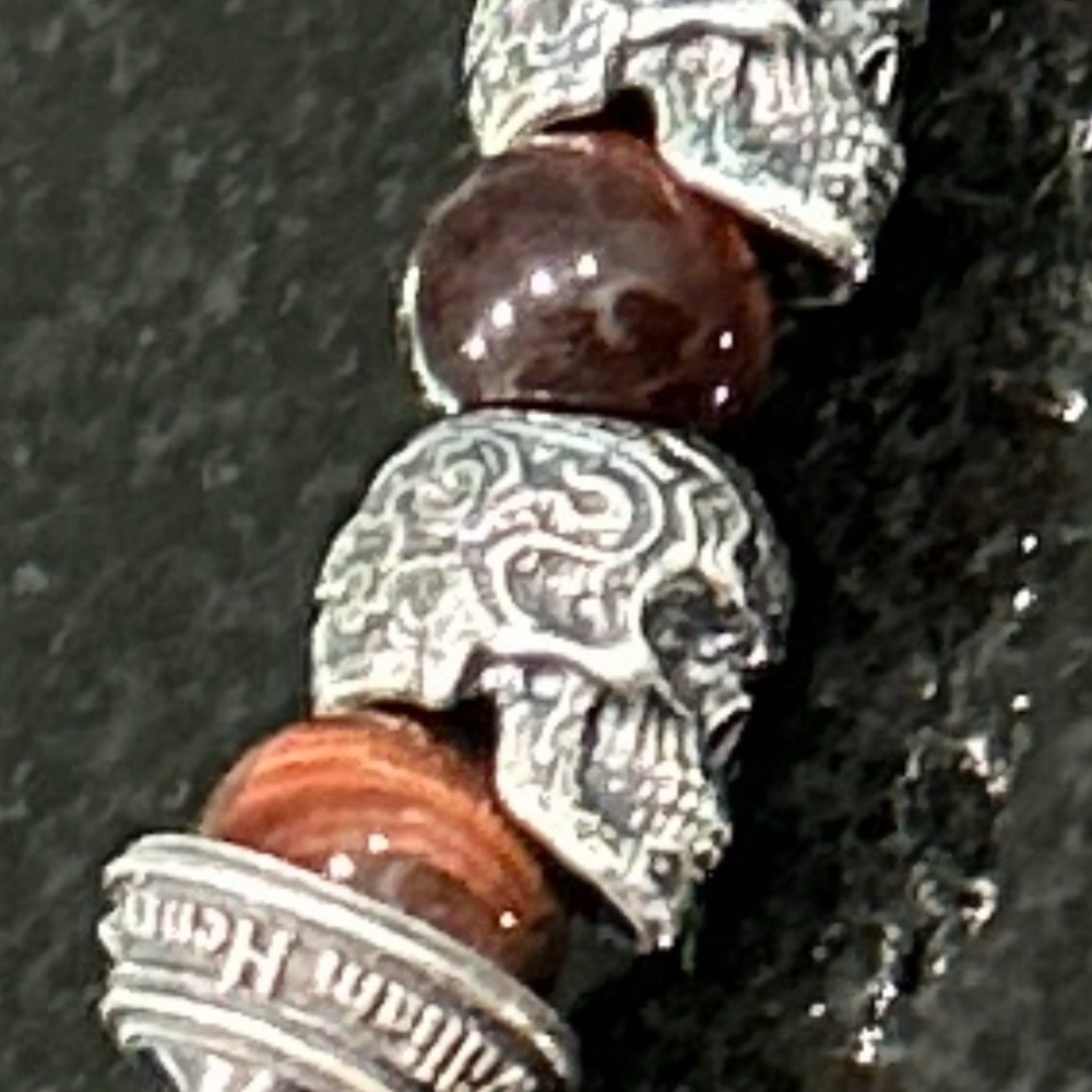 WILLIAM HENRY SCULPTED STERLING SILVER BRACELET RED TIGER EYE BEADS - Picture 4 of 15